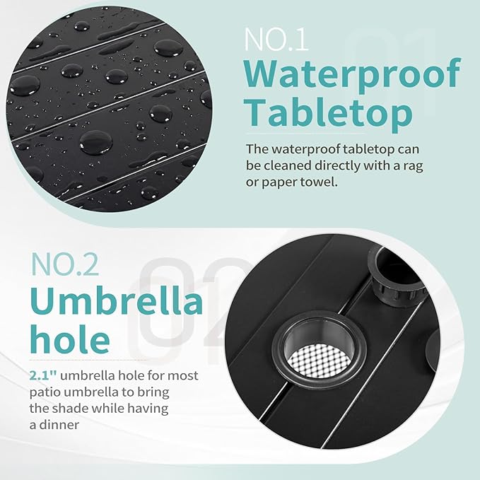 VINGLI 59" Rectangle Patio Table for 6, Metal Outdoor Dining Table with Umbrella Hole - Photo 5