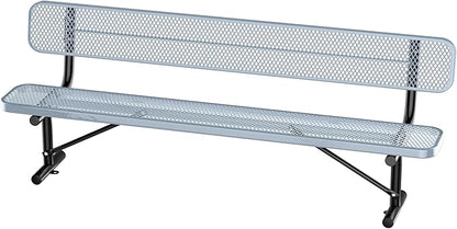 Thermoplastic Coated Iron Park Bench for Outside, Heavy Duty Metal Garden Bench, Expanded Commercial Grade Seating for Shopping Malls, Lawn Yard Porch Entryway (Grey with Backrest, 96IN)