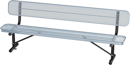 Thermoplastic Coated Iron Park Bench for Outside, Heavy Duty Metal Garden Bench, Expanded Commercial Grade Seating for Shopping Malls, Lawn Yard Porch Entryway (Grey with Backrest, 96IN)