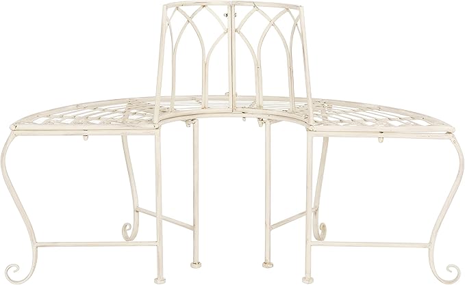 SAFAVIEH Outdoor Furniture Collection – Abia Antique White Distressed Wrought Iron 50-Inch Curved Tree Bench - Photo 5