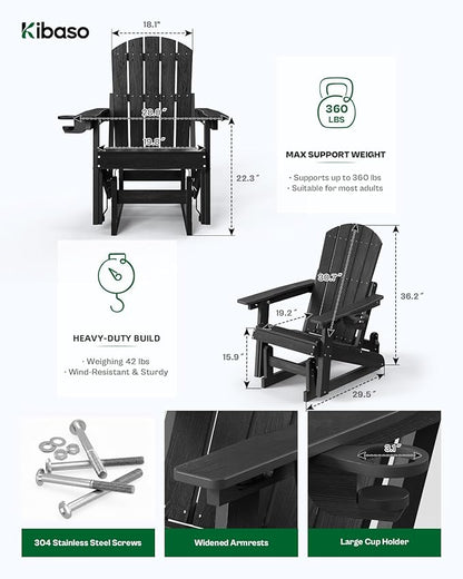 Adirondack Outdoor Side Tables & Adjustable Adirondack Chairs for Patio, Pool, Porch, Garden, Lawn, and Living Room-Black (Black, 2 Packs)