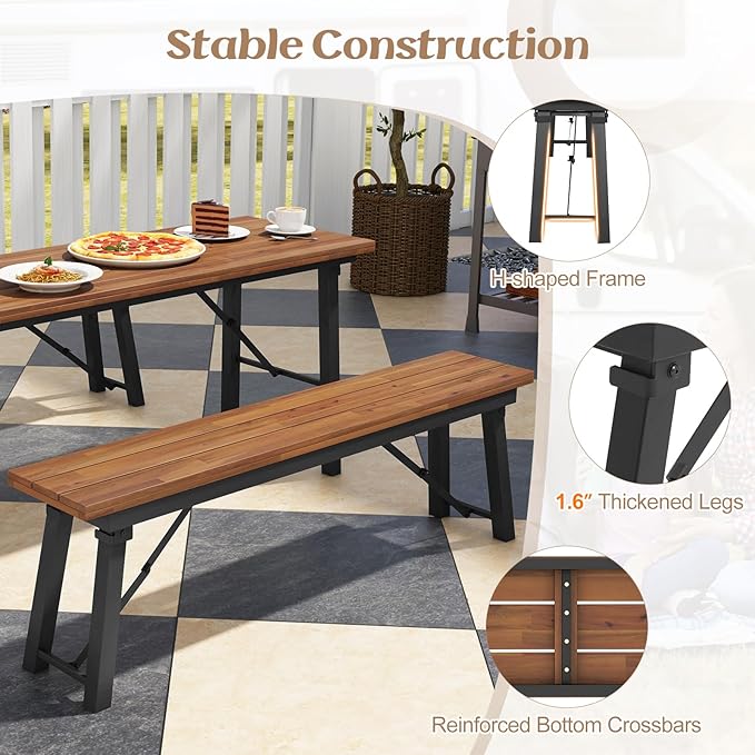 Tangkula Outdoor Dining Table With Benches for 4-6 Persons - Photo 4