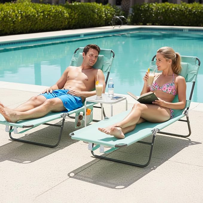 SunnyFeel Lounge Beach Chair for Adults with Face Hole, Backpack Reclining Beach Chairs Lay Flat - Photo 2