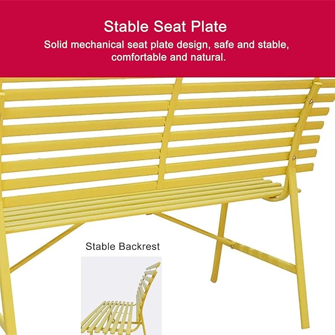 Outdoor Metal Garden Bench with Slatted Seat and Backrest, All-Weather Powder-Coated for Porch, Backyard, Park, Supports 2 Persons with 660lbs Capacity