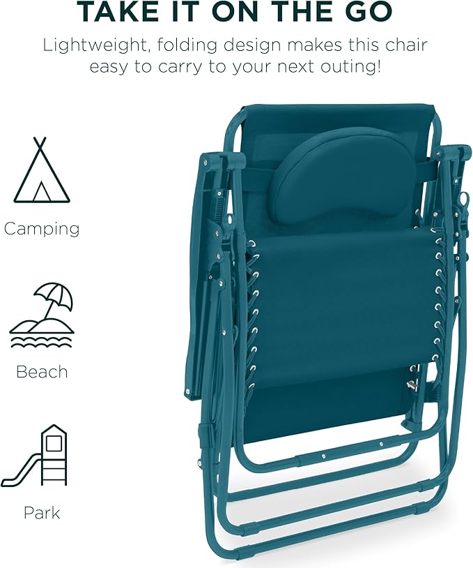 Best Choice Products Oversized Zero Gravity Chair, Folding Outdoor Patio Lounge Recliner w/Cup Holder Accessory Tray - Photo 7