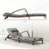 Outsunny Wicker Chaise Lounge Chair Outdoor Set of 2, 5-Position Adjustable Reclining Pool Lounge Chairs with Wheels - Photo 3