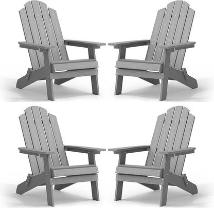 MXIMU Folding Adirondack Chair for Outdoor: Easy to Assemble and Comfortable Adirondack Chairs Set of 4 - All Weather Composite Plastic Chair for Outside Fire Pit Patio Lawn Garden Backyard Use(Grey)