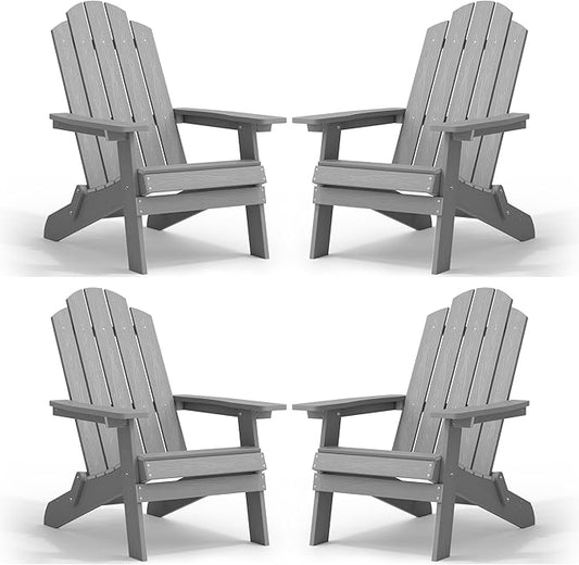 MXIMU Folding Adirondack Chair for Outdoor: Easy to Assemble and Comfortable Adirondack Chairs Set of 4 - All Weather Composite Plastic Chair for Outside Fire Pit Patio Lawn Garden Backyard Use(Grey)