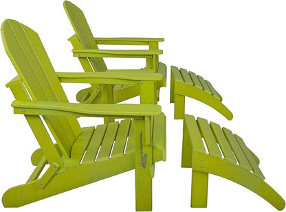 WestinTrends Malibu Outdoor Lounge Chairs Set, 5-Pieces Adirondack Chair Set of 2 with Ottoman and Side Table, All Weather Poly Lumber Patio Lawn Folding Chair for Outside, Lime