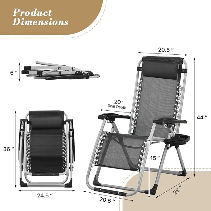Athena Collection 3 in 1 Patio Lounge Chair Foldable Camping Chair with Headrest Chaise Lounge Nap Chair with Removable - Photo 3
