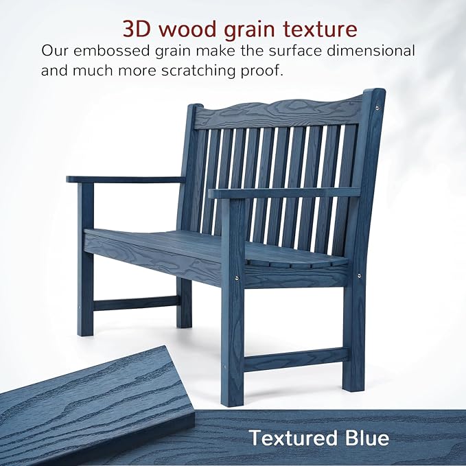 Stoog 4-Piece Patio Furniture Set, All-Weather HIPS Outdoor Dining Set, Includes 1 Bench, 2 Chairs, 1 Coffee Table, Blue - Photo 4