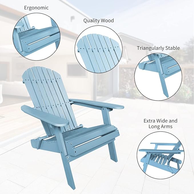 YRLLENSDAN Folding Adirondack Chair - Weather Resistant Plastic Outdoor Chairs for Patio, Lawn, Garden, or Fire Pit - Cozy Plastic Adirondack Chair for Outside Seating (1, Turquoise)