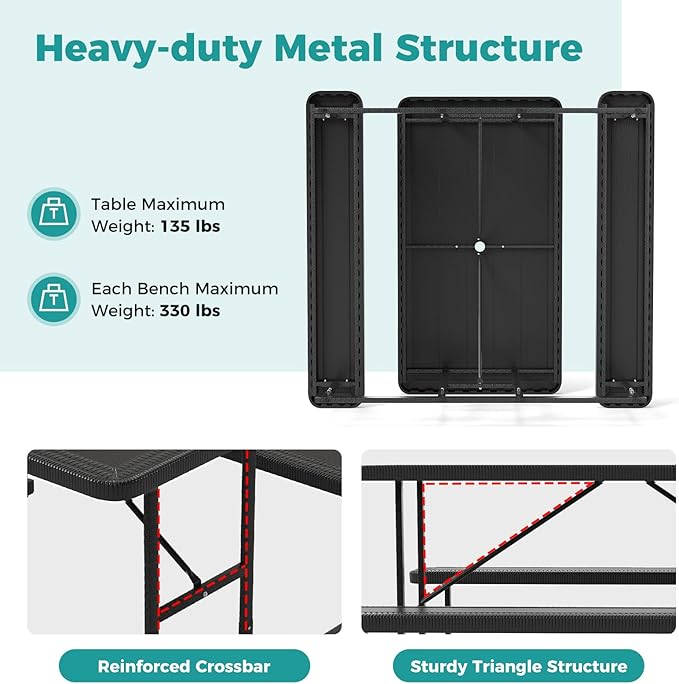 Giantex Picnic Table Bench Set for 4 People, 4.5FT Outdoor Rectangular Dining Table & 2 Benches w/Umbrella Hole - Photo 8