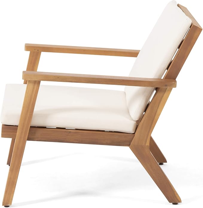 Christopher Knight Home Carlos Outdoor Acacia Wood Club Chairs with Cushions (Set of 2), Brown Patina Finish, Cream - Photo 6
