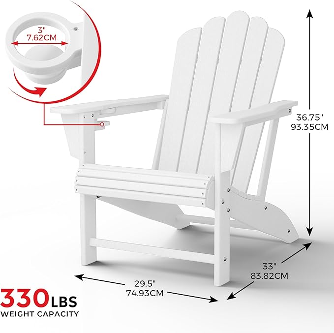 Costaelm Lakeview Outdoor Patio HDPE Adirondack Chairs with Cup Holders (Set of 4), White