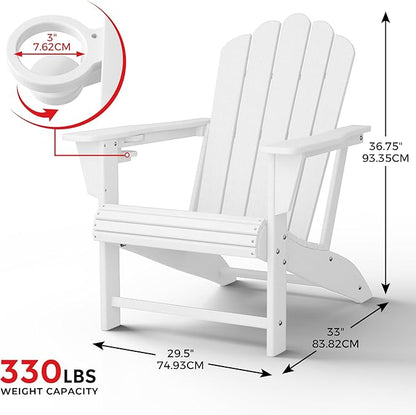 Costaelm Lakeview Outdoor Patio HDPE Adirondack Chairs with Cup Holders (Set of 8), White