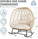 SWITTE Double Wicker Egg Rocking Chair Outdoor, Indoor Egg Swing Loveseat with Thick Cushions - Photo 2