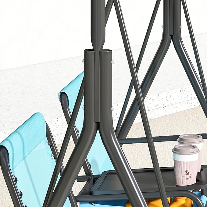 Outsunny 2-Seat Patio Swing Chair, Outdoor Canopy Swing Glider with Pivot Storage Table, Cup Holder, Adjustable Shade - Photo 9