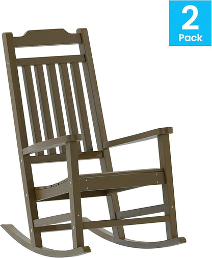 Flash Furniture Set of 2 Winston All-Weather Rocking Chair in Mahogany Faux Wood