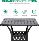 VIVIJASON 30.5" Patio Table Outdoor Dining Square Table Bronze Cast Aluminum Dining Table with Umbrella Hole - Photo 6