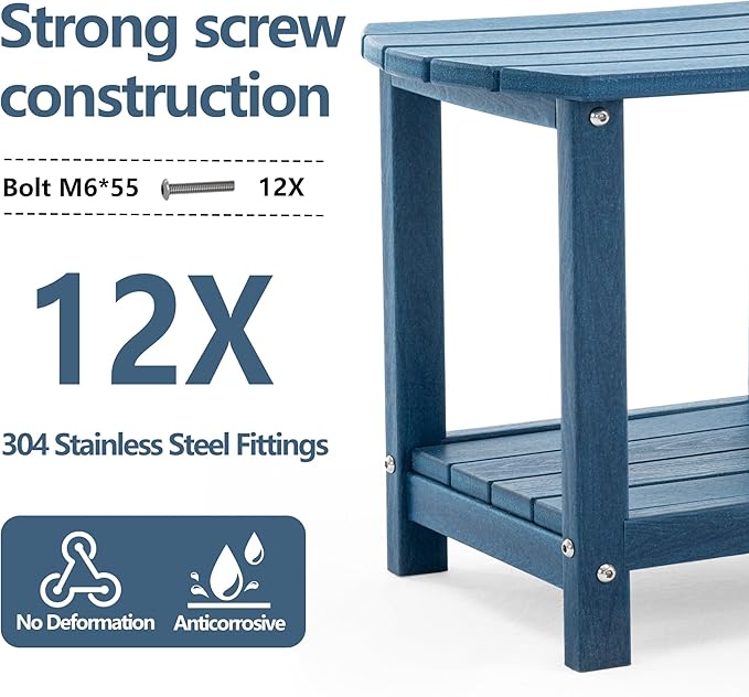 Adirondack Small Outdoor Side Table - Weatherproof HDPE Patio End Table with 2-Tier Storage for Firepit, Balcony, Garden - Photo 4