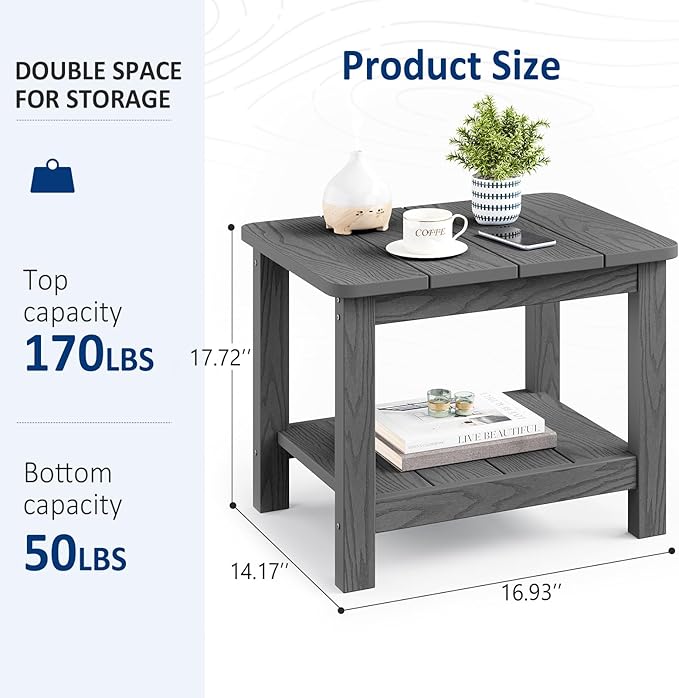 18" Outdoor Side Table, 2-Tier Patio Side Table, Weather Resistant, Easy Assembled - Photo 3