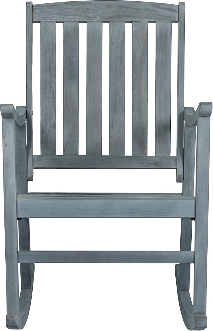 Eyely KCR102B Winnie Classic Slat-Back 300-Lbs Support Acacia Wood Patio Outdoor Rocking Chair for Garden, Lawn, Backyard, Pool, Deck, Beach, Firepit, Gray