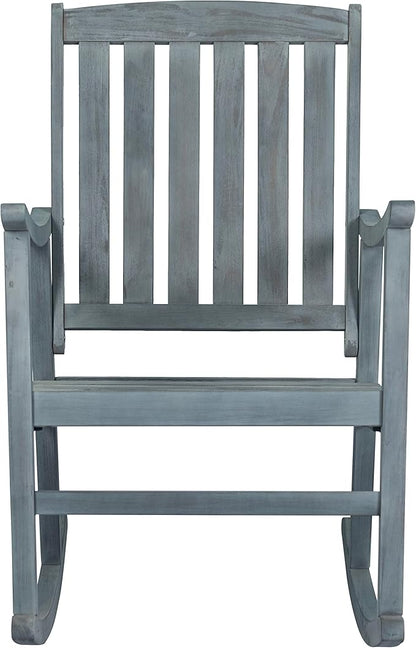 Eyely KCR102B Winnie Classic Slat-Back 300-Lbs Support Acacia Wood Patio Outdoor Rocking Chair for Garden, Lawn, Backyard, Pool, Deck, Beach, Firepit, Gray