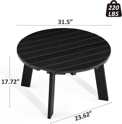 Outdoor Round Coffee Table, Adirondack Patio Coffee Table, Outdoor Large Side Table for Balcony Lawn (Black)