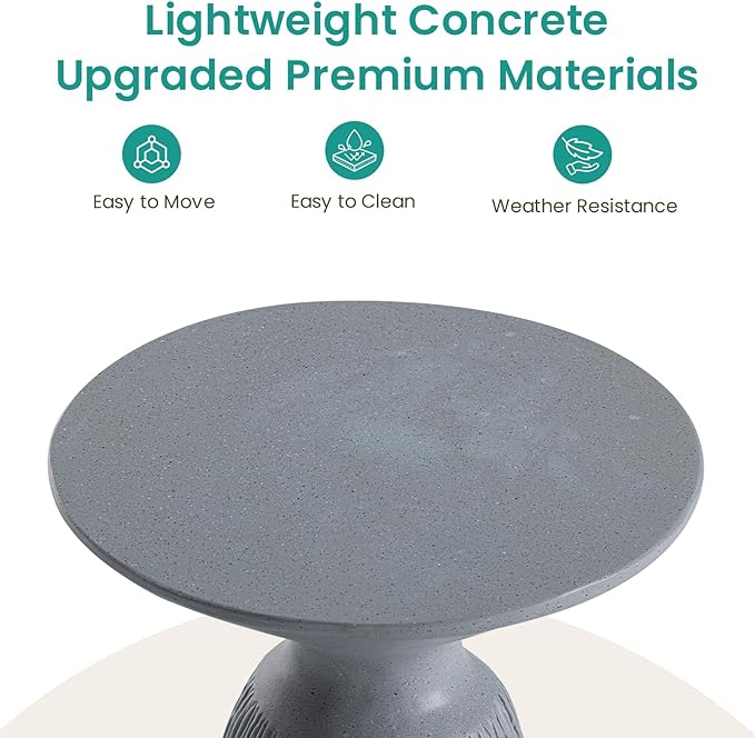 SUNBURY Outdoor Mushroom Side Table, Modern Concrete End Table, Round Accent Table w Marble Top for Plant Stand, Balcony, Courtyard, Spotted Grey
