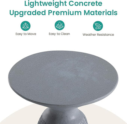 SUNBURY Outdoor Mushroom Side Table, Modern Concrete End Table, Round Accent Table w Marble Top for Plant Stand, Balcony, Courtyard, Spotted Grey