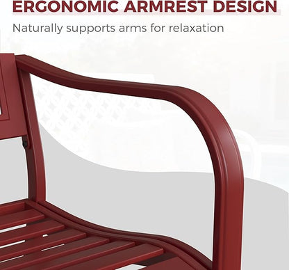 Grand patio Garden Bench, Outdoor Benches with Anti-Rust Metal Powder Coated Frame, Patio Bench for Front Porch Park Outside Furniture Decor, Cherry Red