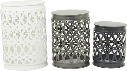 Deco 79 Metal Side End Accent Table Indoor Outdoor Nesting End Table with Carved Trellis Design, Set of 3 Side Table 23", 19", 15"H, Multi Colored