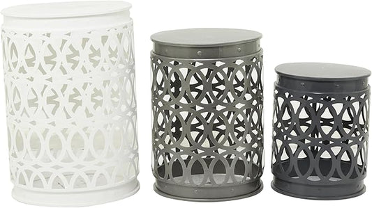 Deco 79 Metal Side End Accent Table Indoor Outdoor Nesting End Table with Carved Trellis Design, Set of 3 Side Table 23", 19", 15"H, Multi Colored