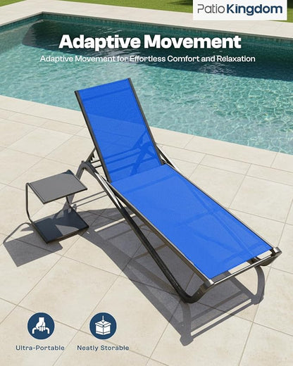 Lounge Chair Set of 2, Aluminum Chaise Lounge Outdoor, Lightweight Lounge Chairs for Outside with 5 Adjustable Backrest, Pool Lounger for Poolside, Beach, Balcony, Deck (Royal Blue)
