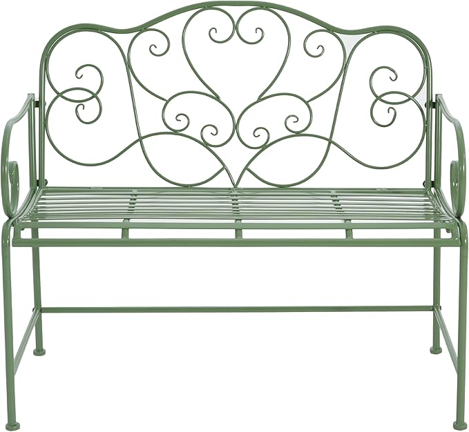 Christopher Knight Home Layon Iron Outdoor Bench, Patio Loveseat for 2 People, Durable Garden Bench with Floral Pattern Backrest, Slatted Seat for Park/Yard, Spacious Outdoor Seating, Matte Green