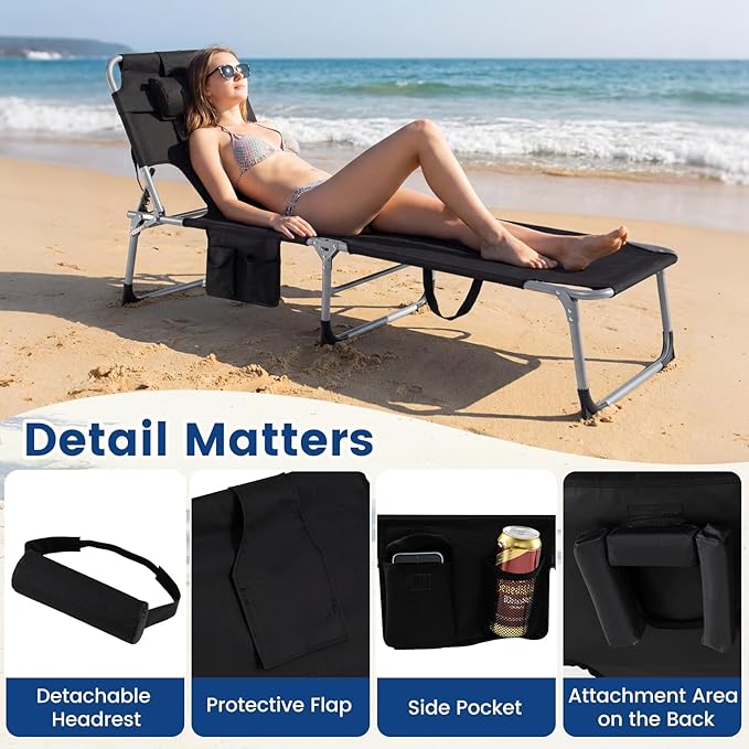 Giantex Face Down Tanning Chair, Folding Beach Lounge Chair w/ 4-Position Adjustable Backrest - Photo 7