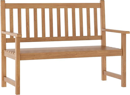 EMMA + OLIVER Ashford Patio Bench for Indoor/Outdoor Use, Acacia Wood Slatted Loveseat for 2, Perfect for Sunroom, Garden, Backyard or Porch, Brown