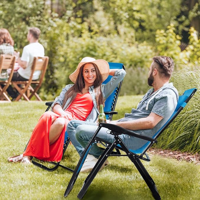 Goplus Oversized Zero Gravity Chair, XL-Extended Version, Outdoor Recliner w/Cup Holder & Detachable Headrest - Photo 8