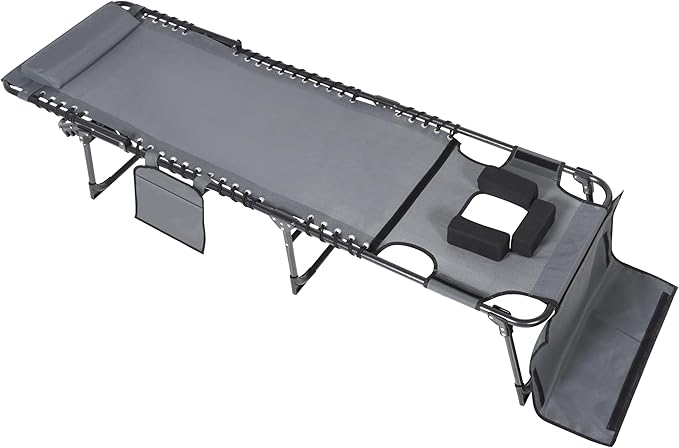 Foldable Outdoor Chaise Lounge Chair with Face & Arm Hole, Portable Tanning Chair with 5-Position Adjustable Back, Detachable Pillow and Pocket for Patio, Beach and Pool, Gray