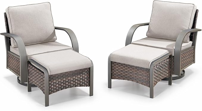 Belord 4 Pieces Patio Furniture Sets - Swivel Rocker Outdoor Chairs with Ottomans - Photo 2
