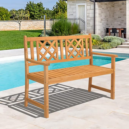 46.5" Outdoor Wooden Garden Bench,2-Person Patio Wooden Bench,All-Weather Wood Yard Benches,Outside Loveseat Park Bench,with Armrests and Backrest,for Patio, Lawn, Poolside, Backyard (Natural)