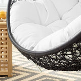 Modway Encase Wicker Rattan Outdoor Patio Porch Lounge Egg Swing Chair with Stand in White - Photo 7