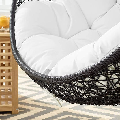 Modway Encase Wicker Rattan Outdoor Patio Porch Lounge Egg Swing Chair with Stand in White