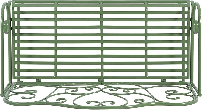 Merax 41 Inch Outdoor Garden Bench, Iron Metal Frame Patio Park Bench with Curled Decorative Pattern Backrest, Outside Bench for Front Porch Path Yard Lawn Backyard for 2 Person Seat, Green