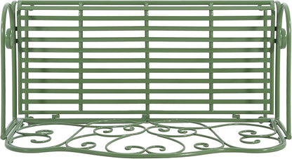 Merax 41 Inch Outdoor Garden Bench, Iron Metal Frame Patio Park Bench with Curled Decorative Pattern Backrest, Outside Bench for Front Porch Path Yard Lawn Backyard for 2 Person Seat, Green
