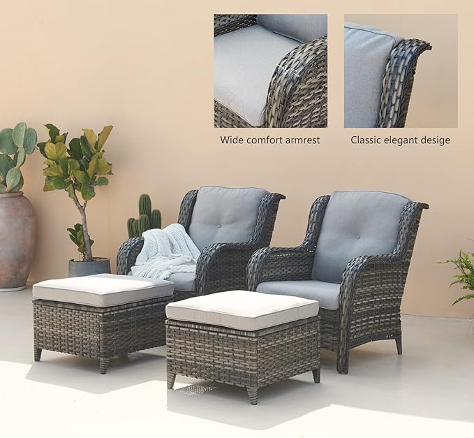 Rilyson Outdoor Patio Wicker Furniture Set - 5 Piece Rattan Patio Conversation Sectional Sofa Set with 1 Couch - Photo 2