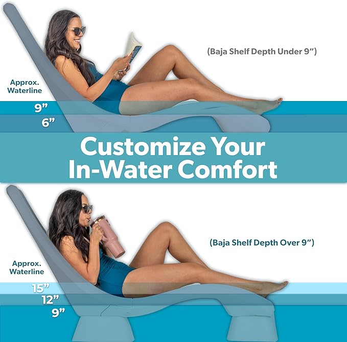 GoSports Coast Modern in Pool Lounge Chair - Waterproof & Weighted Chaise Lounger - Outdoor Pool Furniture for Patio or in Baja Shelf - Stone Blue