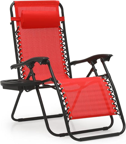 MoNiBloom Zero Gravity Chair Outdoor Folding Patio Lounge Chair for Outside Reclining Lawn Chair Recliner Beach Chair for Adults, Red