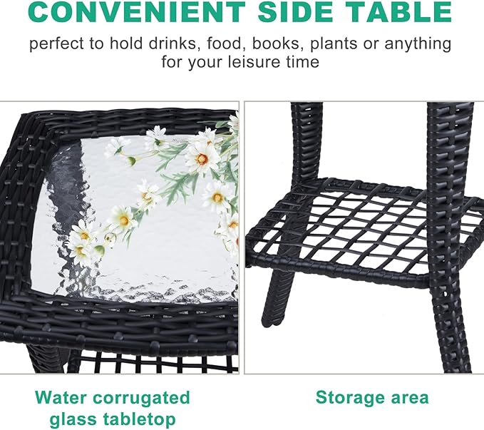 Outdoor Wicker Side Table, Rattan End Table with Glass Top - Photo 4